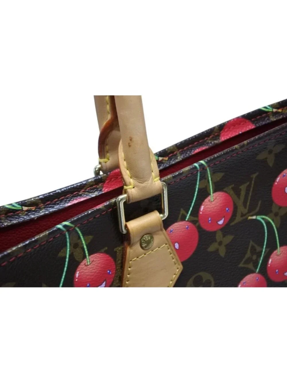 Louis Vuitton Monogram Cherry Sac Plat Tote Bag Brown Takashi Murakami Summer